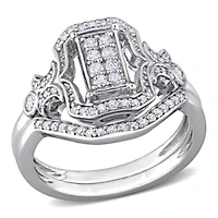 Diamond Bridal Ring Set Sterling Silver