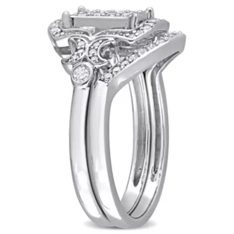 Diamond Bridal Ring Set Sterling Silver