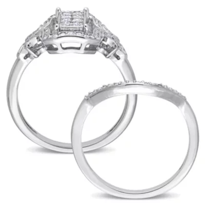 Diamond Bridal Ring Set Sterling Silver