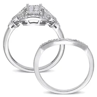 Diamond Bridal Ring Set Sterling Silver