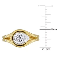 Lab Created White Moissanite Ring Yellow Plated Sterling Silver