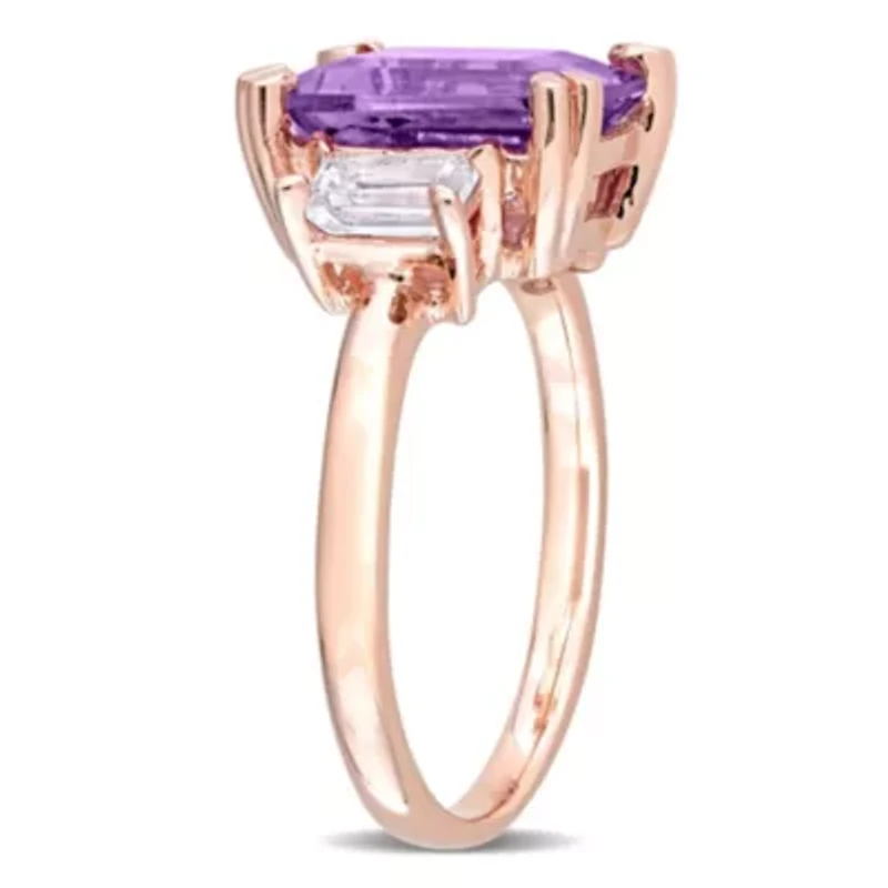 Amethyst & White Topaz Ring Rose Plated Sterling Silver