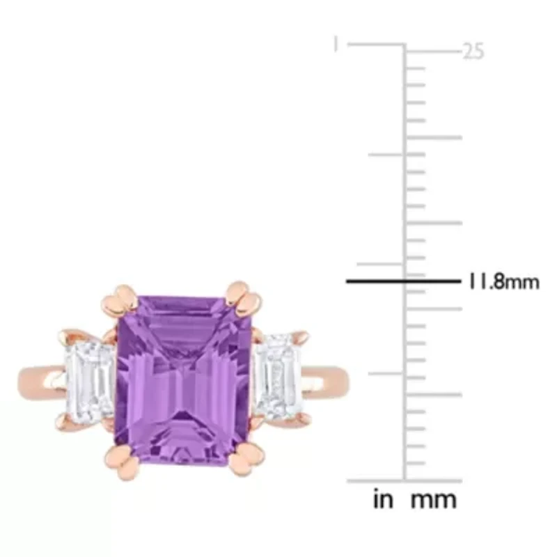 Amethyst & White Topaz Ring Rose Plated Sterling Silver