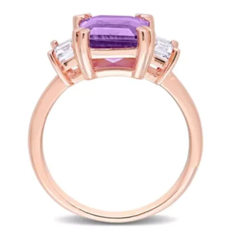 Amethyst & White Topaz Ring Rose Plated Sterling Silver