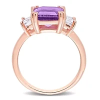 Amethyst & White Topaz Ring Rose Plated Sterling Silver