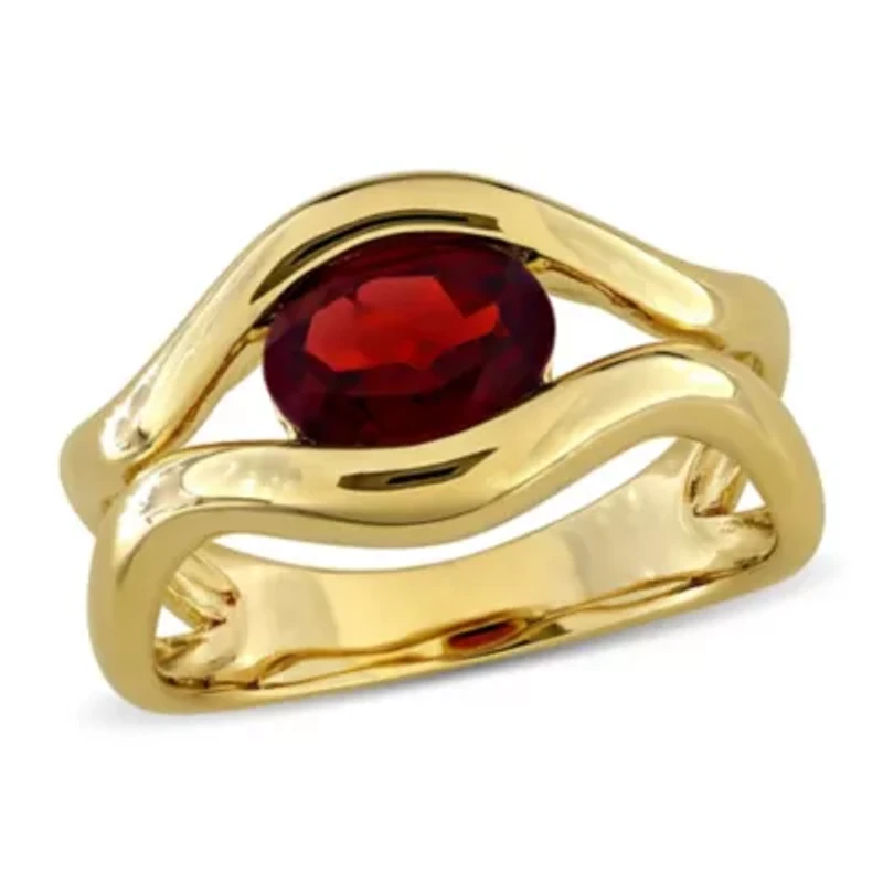Garnet Ring Yellow Plated Sterling Silver