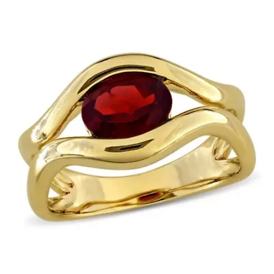 Garnet Ring Yellow Plated Sterling Silver