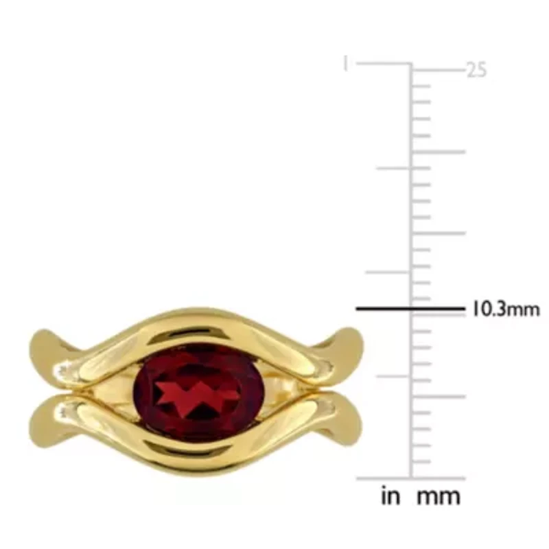 Garnet Ring Yellow Plated Sterling Silver