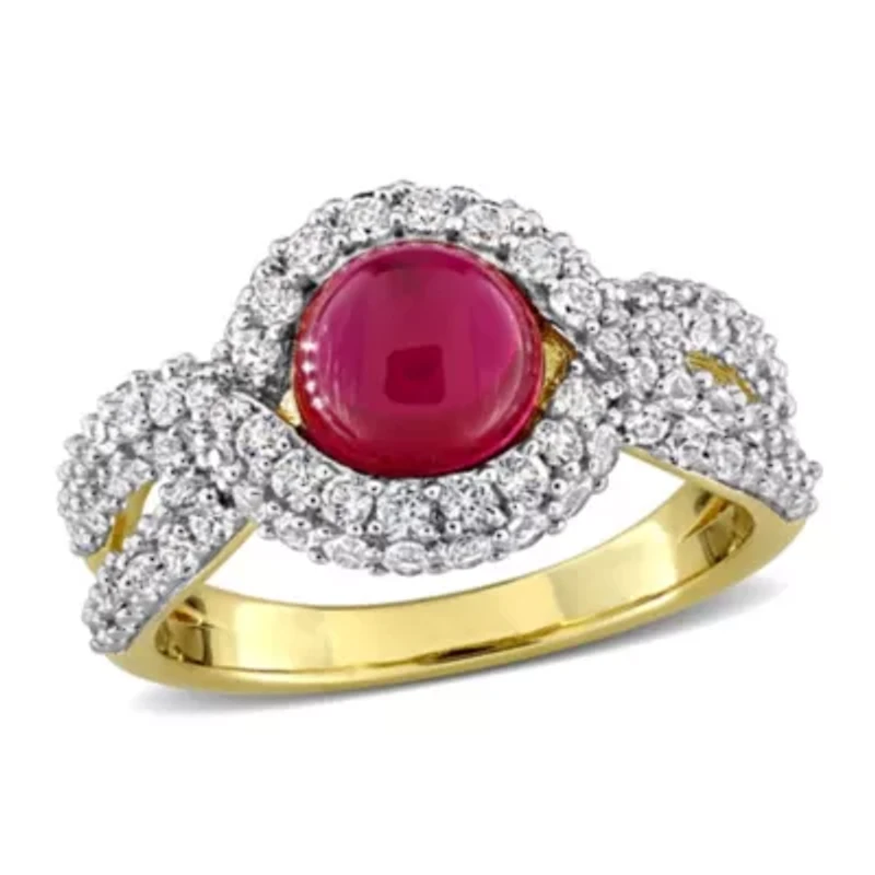 Lab Created Ruby & White Sapphire Ring Yellow Plated Sterling Silver