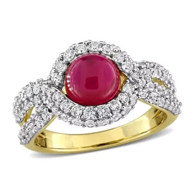 Lab Created Ruby & White Sapphire Ring Yellow Plated Sterling Silver