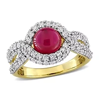Lab Created Ruby & White Sapphire Ring Yellow Plated Sterling Silver