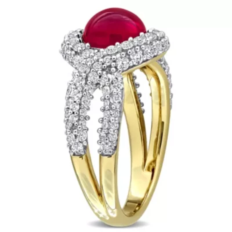 Lab Created Ruby & White Sapphire Ring Yellow Plated Sterling Silver