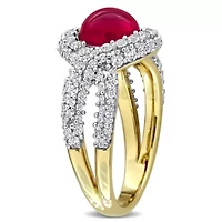 Lab Created Ruby & White Sapphire Ring Yellow Plated Sterling Silver