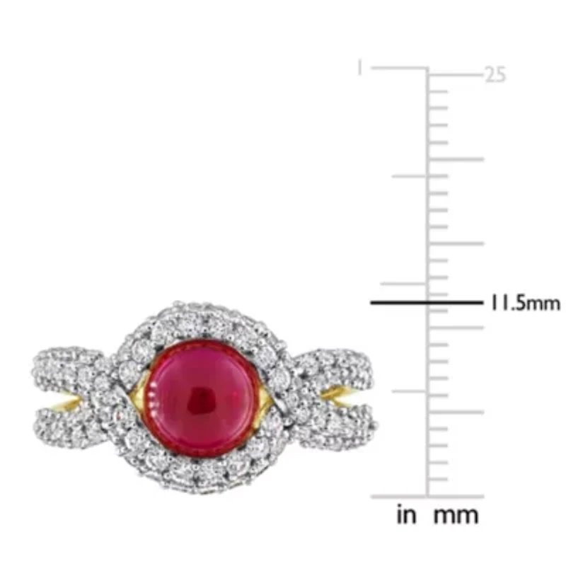 Lab Created Ruby & White Sapphire Ring Yellow Plated Sterling Silver