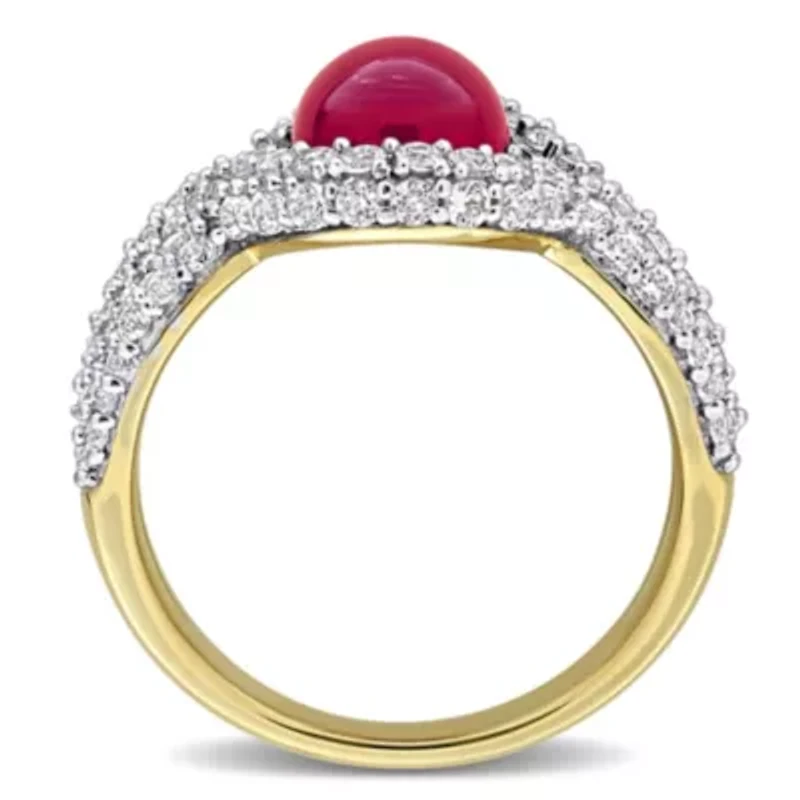 Lab Created Ruby & White Sapphire Ring Yellow Plated Sterling Silver