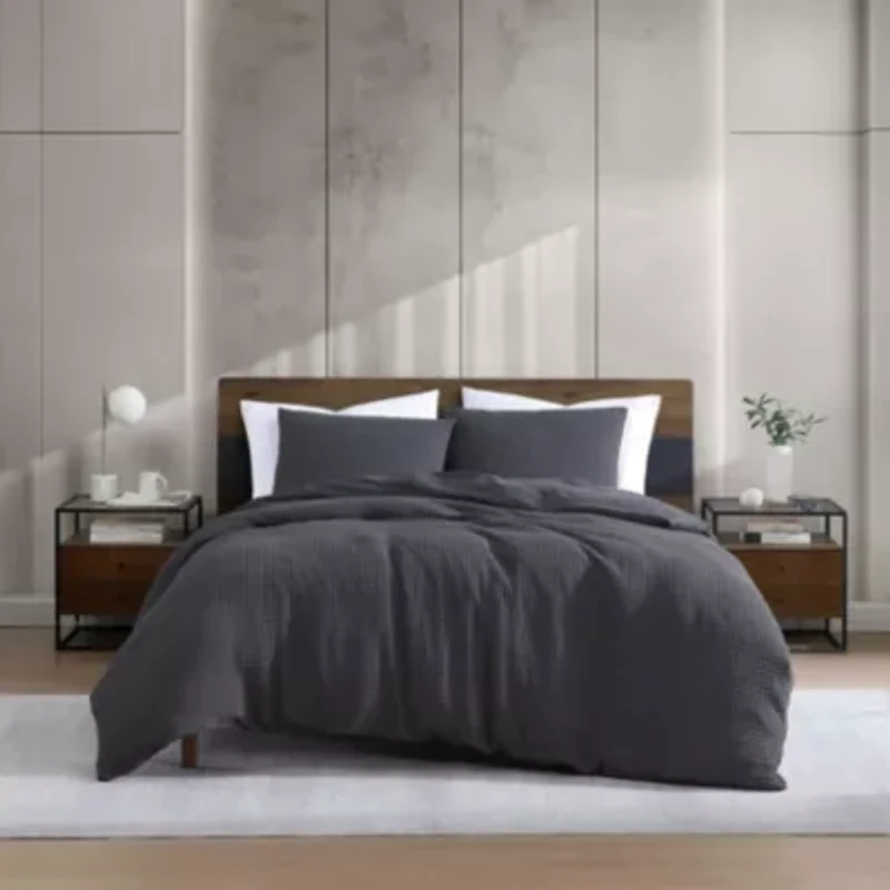 KCNY Solid Waffle Microfiber Duvet Set