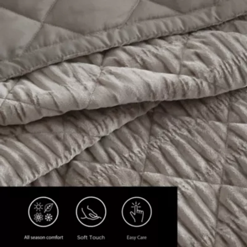 Crushed Velvet Microfiber Quilt Set