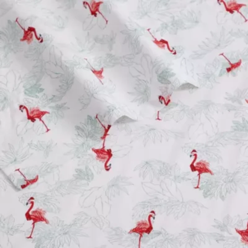 Flamingo Santa Cotton Sheet Set