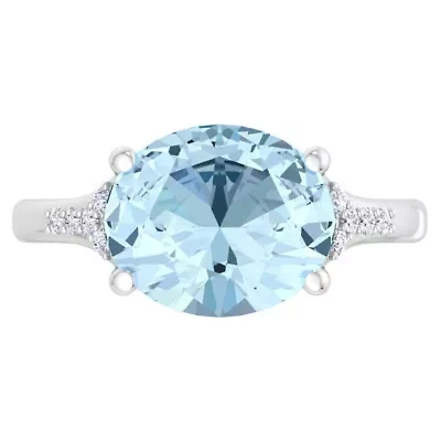 Lab Created 4 1/2 Carat Oval Shape Gemstone and Grown Diamond Ring Sterling Silver