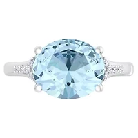 Lab Created 4 1/2 Carat Oval Shape Gemstone and Grown Diamond Ring Sterling Silver
