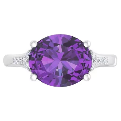 Lab Created 4 1/2 Carat Oval Shape Gemstone and Grown Diamond Ring Sterling Silver