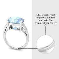 Lab Created 4 1/2 Carat Oval Shape Gemstone and Grown Diamond Ring Sterling Silver