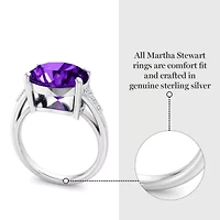 Lab Created 4 1/2 Carat Oval Shape Gemstone and Grown Diamond Ring Sterling Silver