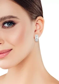 Sterling Silver Emerald Cut Cubic Zirconia Chunky Hoop Earrings