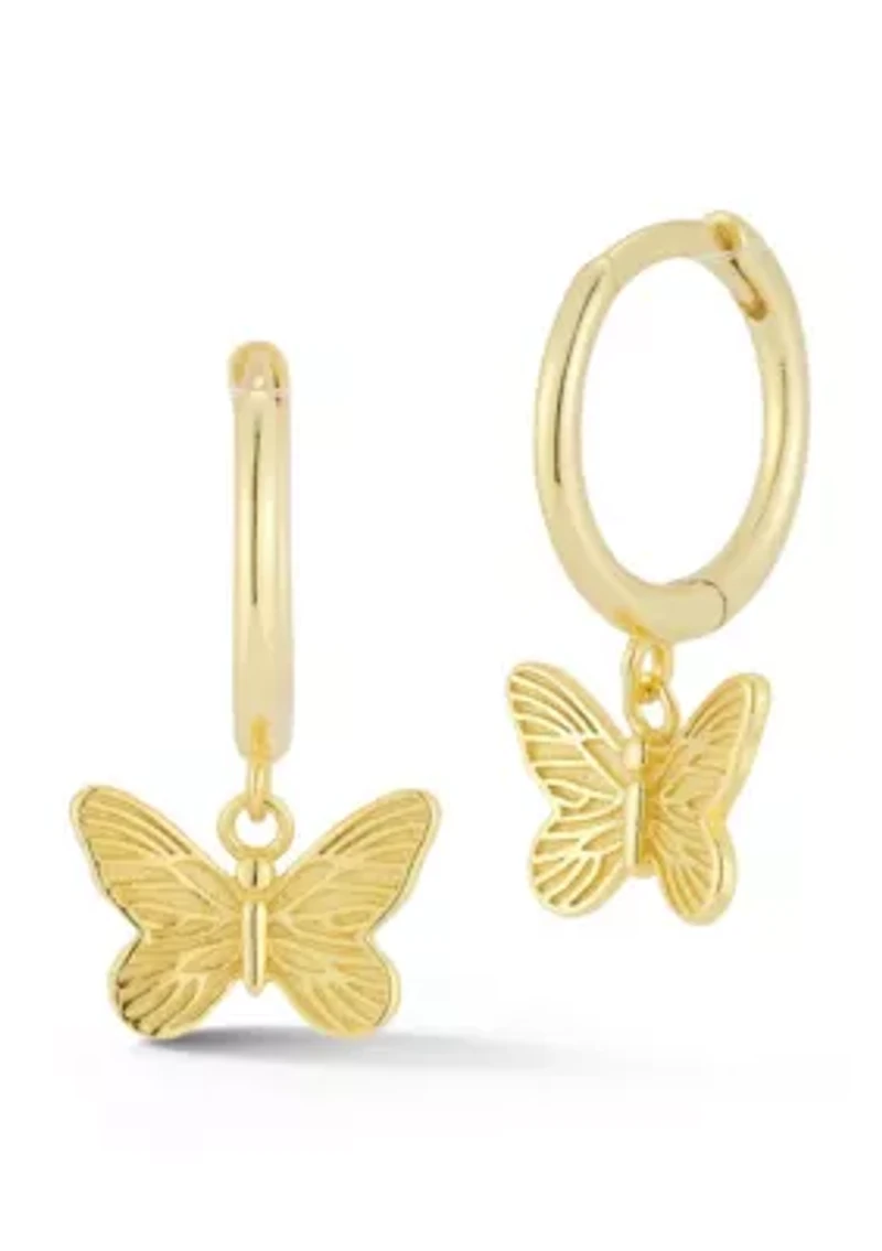 Sterling Silver Butterfly Charm Huggie Hoop Earrings