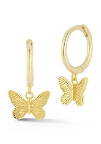 Sterling Silver Butterfly Charm Huggie Hoop Earrings