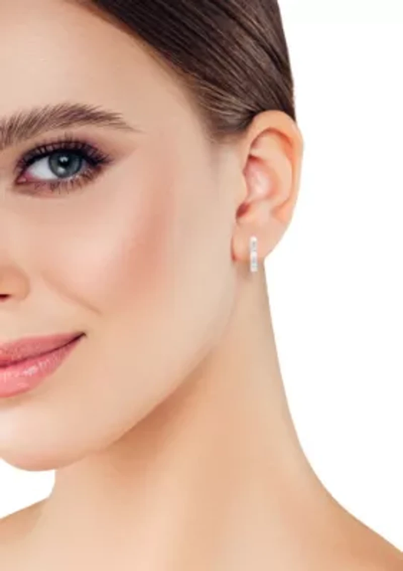 Sterling Silver Cubic Zirconia And Pearl Huggie Hoop Earrings