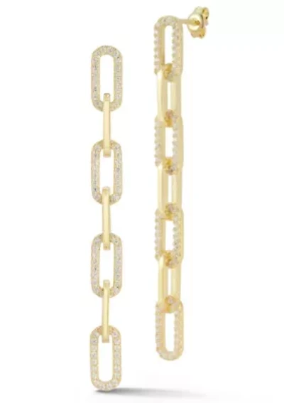 Sterling Silver Cubic Zirconia 7-Link Paperclip Drop Earrings