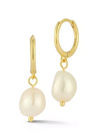 Sterling Silver Pearl Charm Huggie Hoop Earrings