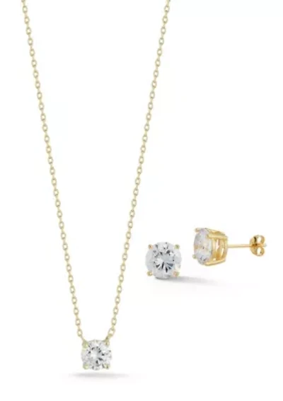 Sterling Silver Cubic Zirconia Solitaire Necklace and Studs Set