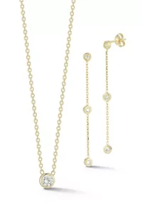 Sterling Silver Cubic Zirconia Bezel Necklace and Drop Earrings Set
