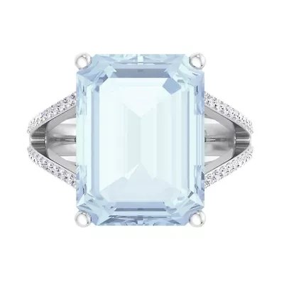 Lab Created 10 1/4 Carat Emerald Cut Gemstone and Grown Diamond Ring Sterling Silver
