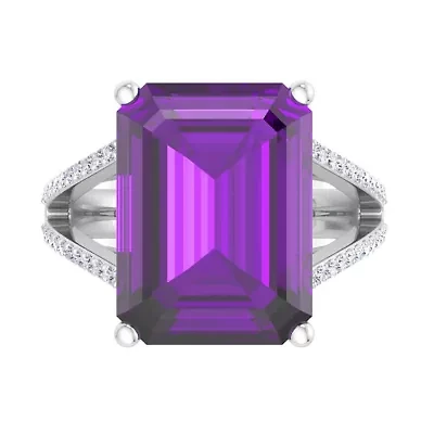 Lab Created 10 1/4 Carat Emerald Cut Gemstone and Grown Diamond Ring Sterling Silver