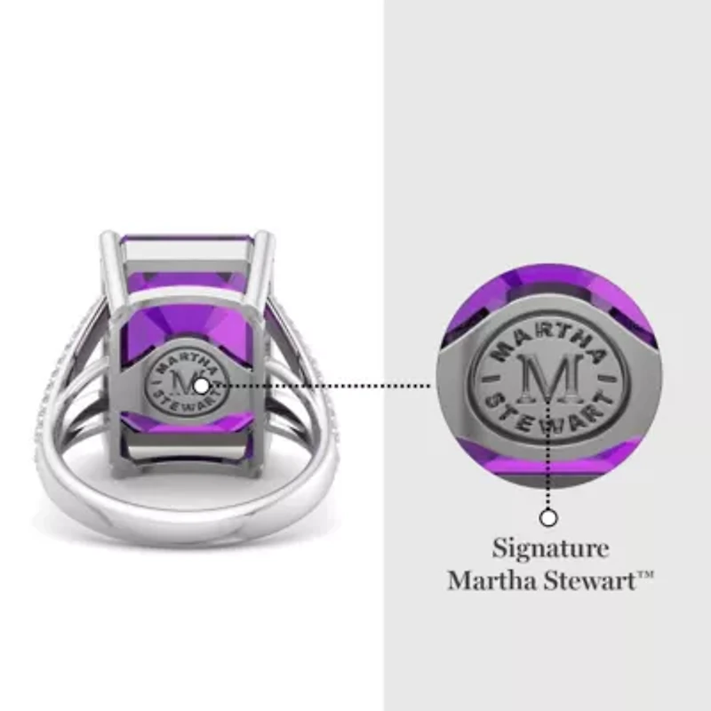 Lab Created 10 1/4 Carat Emerald Cut Gemstone and Grown Diamond Ring Sterling Silver