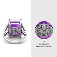 Lab Created 10 1/4 Carat Emerald Cut Gemstone and Grown Diamond Ring Sterling Silver