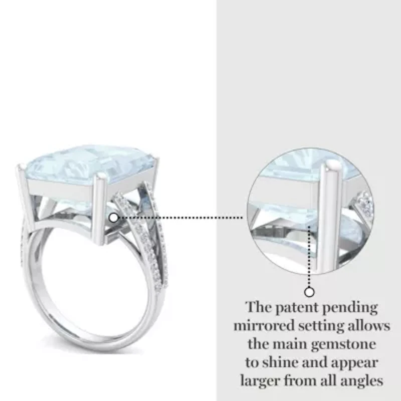 Lab Created 10 1/4 Carat Emerald Cut Gemstone and Grown Diamond Ring Sterling Silver