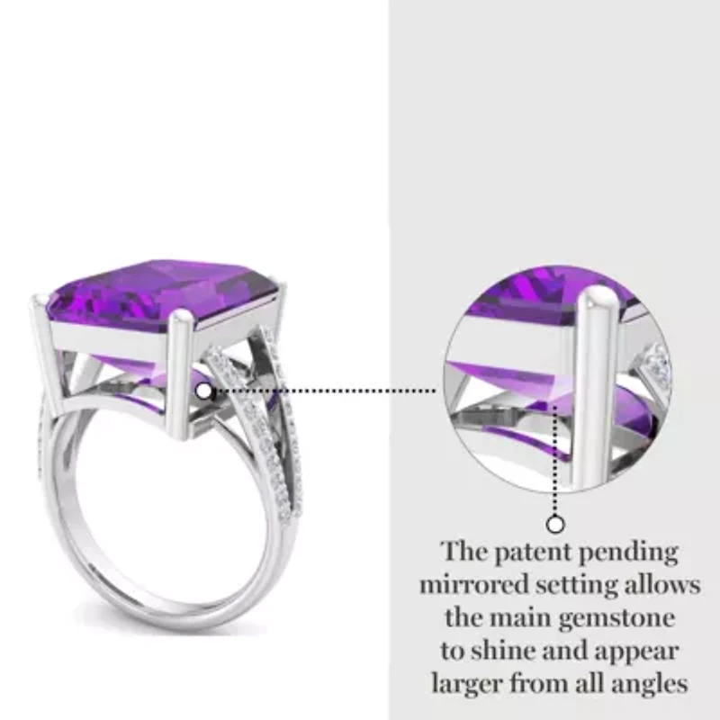 Lab Created 10 1/4 Carat Emerald Cut Gemstone and Grown Diamond Ring Sterling Silver