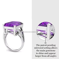 Lab Created 10 1/4 Carat Emerald Cut Gemstone and Grown Diamond Ring Sterling Silver