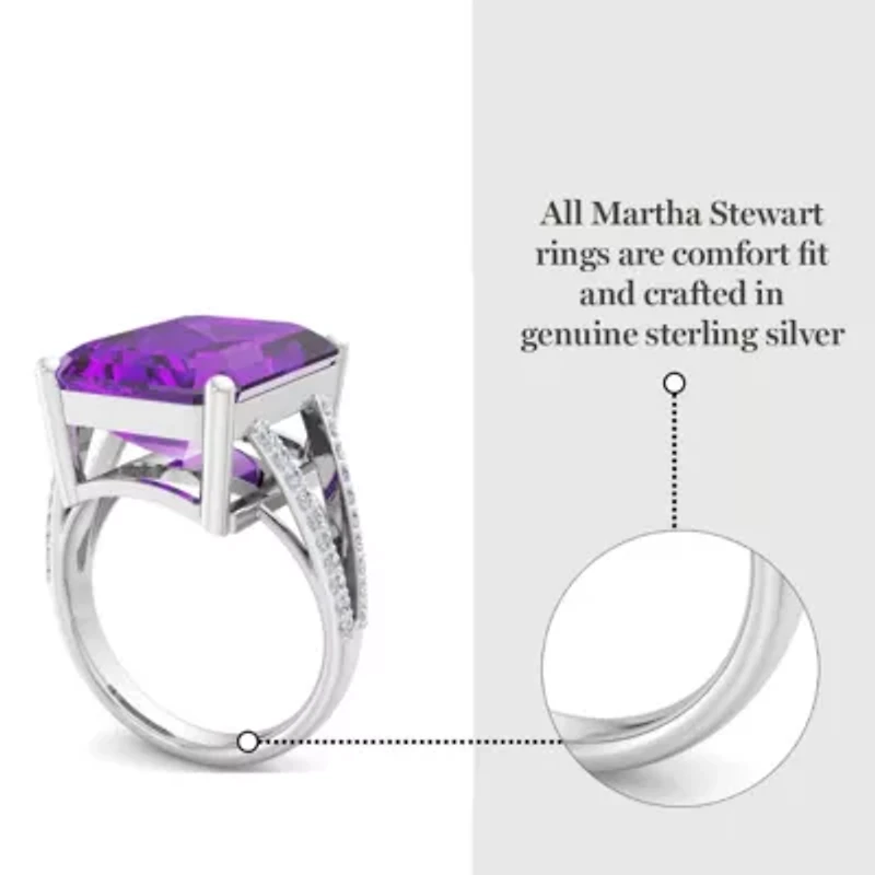 Lab Created 10 1/4 Carat Emerald Cut Gemstone and Grown Diamond Ring Sterling Silver