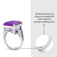 Lab Created 10 1/4 Carat Emerald Cut Gemstone and Grown Diamond Ring Sterling Silver