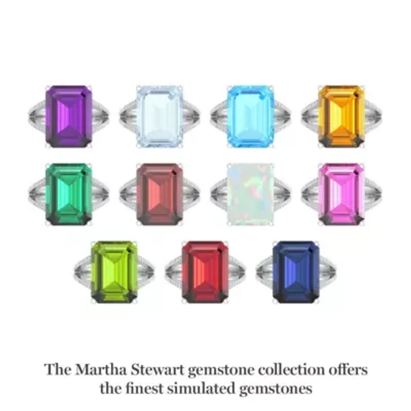 Lab Created 10 1/4 Carat Emerald Cut Gemstone and Grown Diamond Ring Sterling Silver