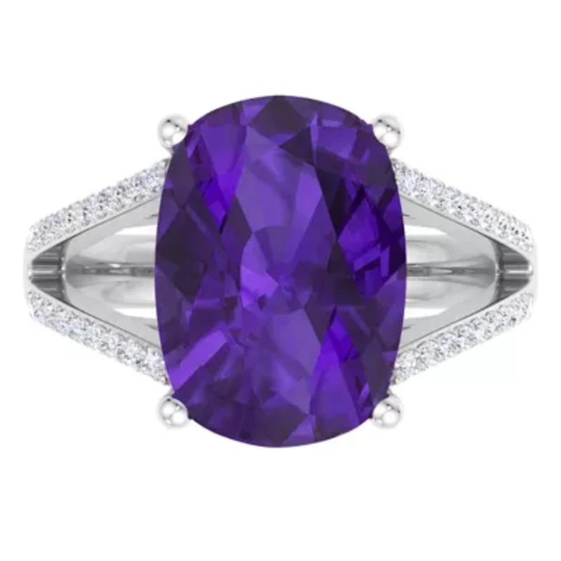 Lab Created 10 1/4 Carat Cushion Cut Gemstone and Grown Diamond Ring Sterling Silver