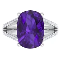 Lab Created 10 1/4 Carat Cushion Cut Gemstone and Grown Diamond Ring Sterling Silver