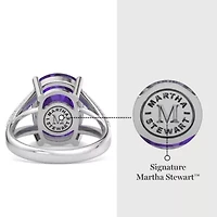 Lab Created 10 1/4 Carat Cushion Cut Gemstone and Grown Diamond Ring Sterling Silver