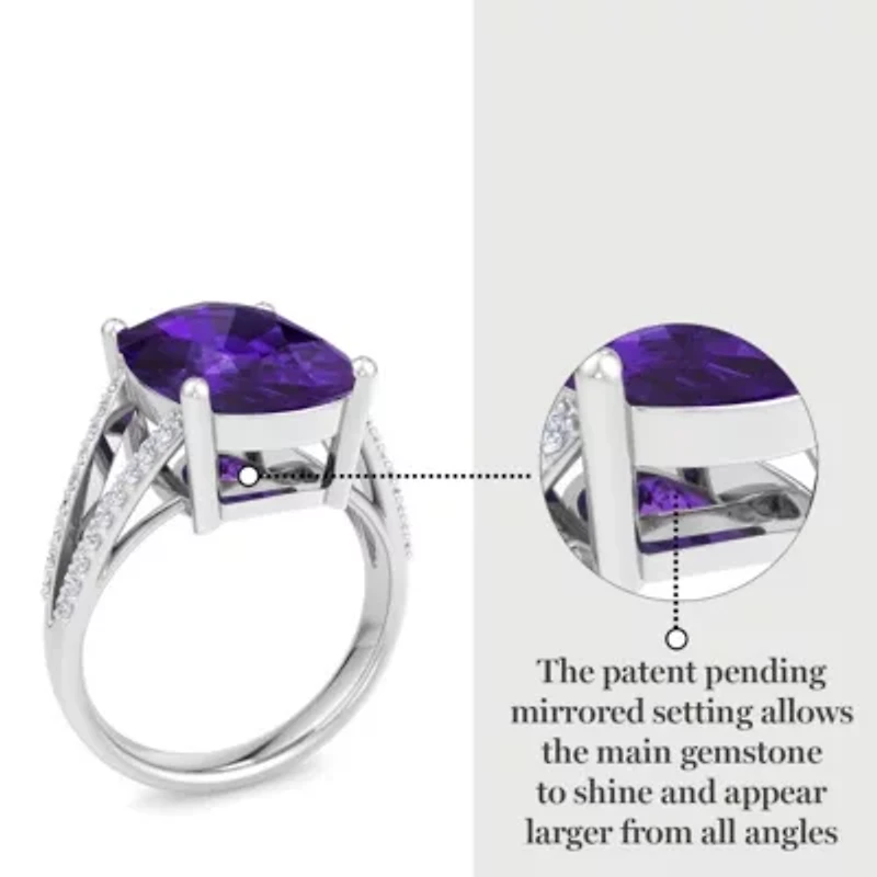 Lab Created 10 1/4 Carat Cushion Cut Gemstone and Grown Diamond Ring Sterling Silver
