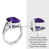 Lab Created 10 1/4 Carat Cushion Cut Gemstone and Grown Diamond Ring Sterling Silver